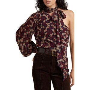 POLO Ralph Lauren One Sleeve Georgette Blouse Neck Tie NEW NWT $398 Size 2